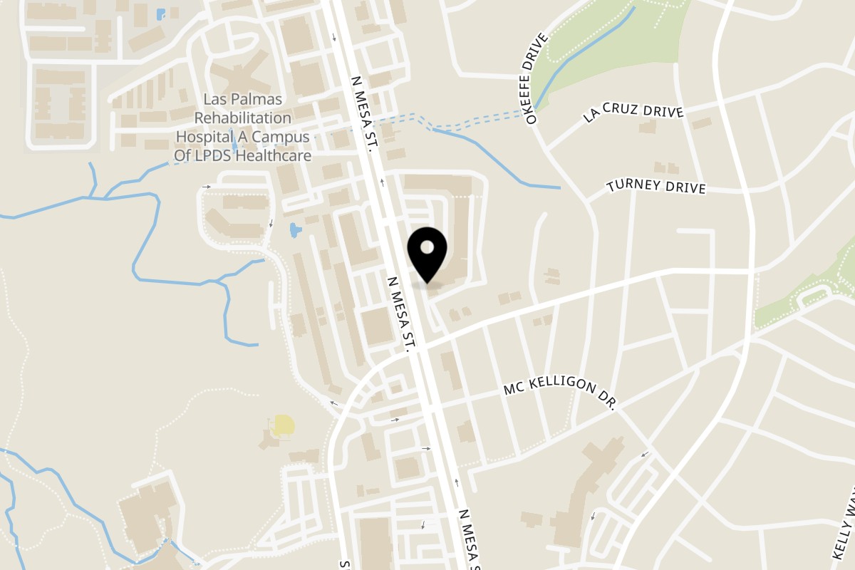 Map showing the location of Mesa Street Grill on 3800 N Mesa St Suite D-1 in El Paso